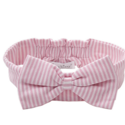 Stripes Bow Headband {White/Pink} One Size