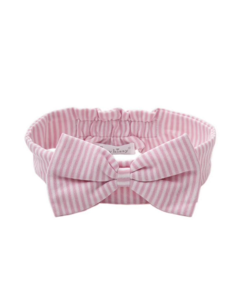 Stripes Bow Headband {White/Pink} One Size