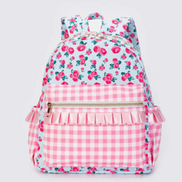 Sassy Kids Palace Floral Ruffle Backpack {Lt. Blue/Pink Plaid}