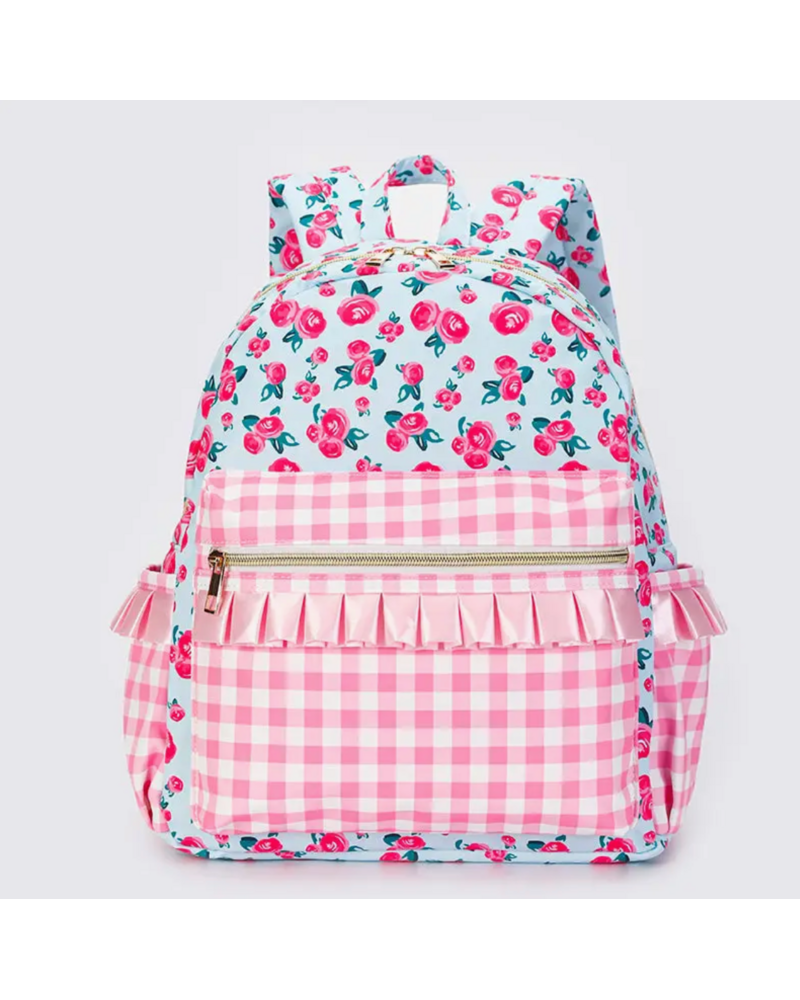 Sassy Kids Palace  Floral Ruffle Backpack {Lt. Blue/Pink Plaid}