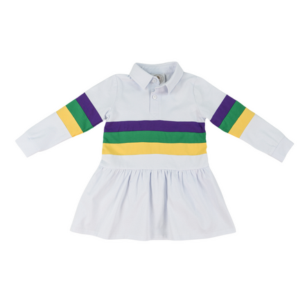 Cypress Row Mardi Gras Rugby Dress {Wht/Grn/Ywl}