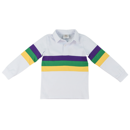 Cypress Row Mardi Gras Rugby Polo {Wht/Grn/Ywl}