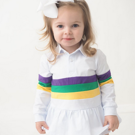 Cypress Row Mardi Gras Rugby Bubble Short Set {Wht/Grn/Ywl}
