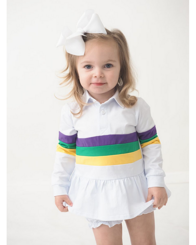 Cypress Row Mardi Gras Rugby Bubble Short Set {Wht/Grn/Ywl}