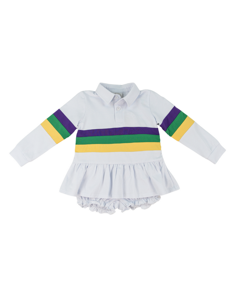 Cypress Row Mardi Gras Rugby Bubble Short Set {Wht/Grn/Ywl}