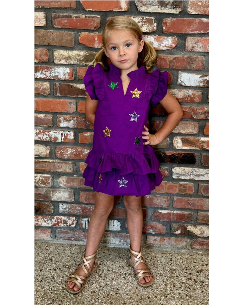 M.L. Kids MD005 Ruffle Dress w/ Sequin Stars {Purple}