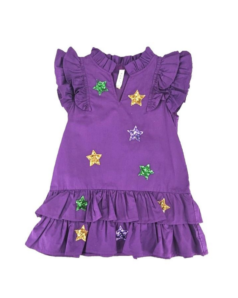 M.L. Kids MD005 Ruffle Dress w/ Sequin Stars {Purple}