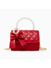 Quilted Pearl Handle Bow Ribbon Handbag {Red}