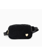 Fuzzy Crossbody Sling Bag w/ Heart {Black}
