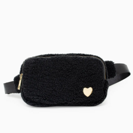 Fuzzy Crossbody Sling Bag w/ Heart {Black}