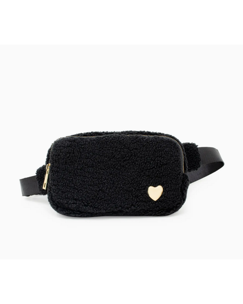 Fuzzy Crossbody Sling Bag w/ Heart {Black}