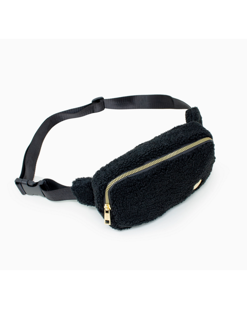 Fuzzy Crossbody Sling Bag w/ Heart {Black}