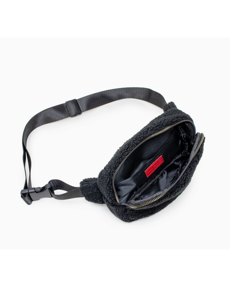 Fuzzy Crossbody Sling Bag w/ Heart {Black}