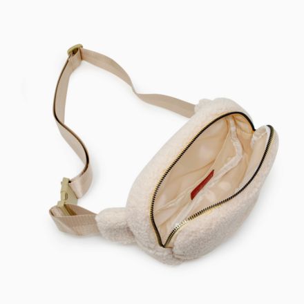 Fuzzy Crossbody Sling Bag w/ Heart {Beige}