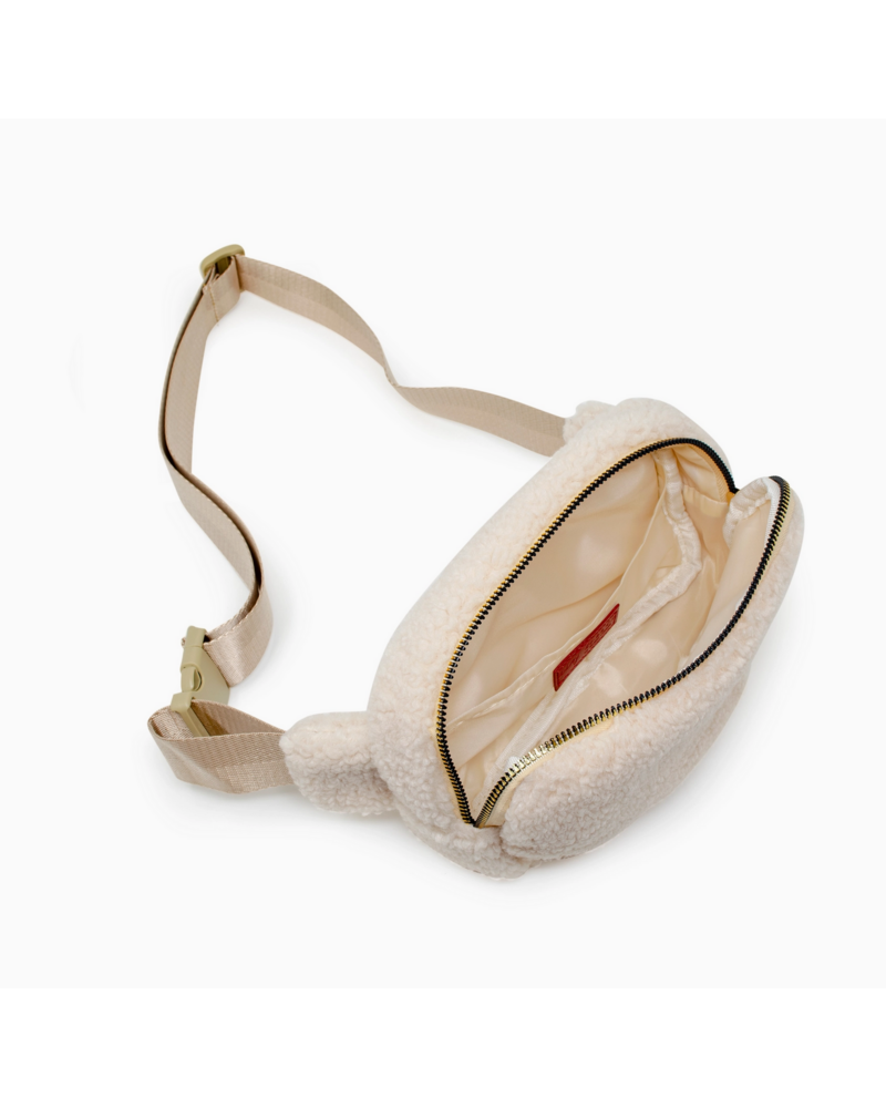 Fuzzy Crossbody Sling Bag w/ Heart {Beige}