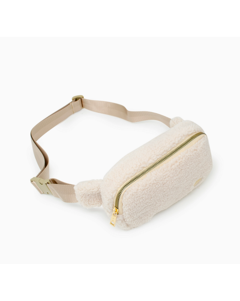 Fuzzy Crossbody Sling Bag w/ Heart {Beige}
