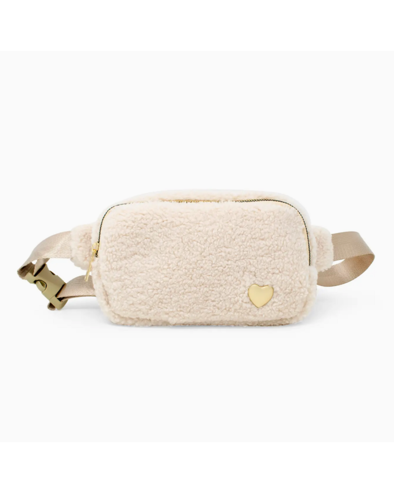 Fuzzy Crossbody Sling Bag w/ Heart {Beige}