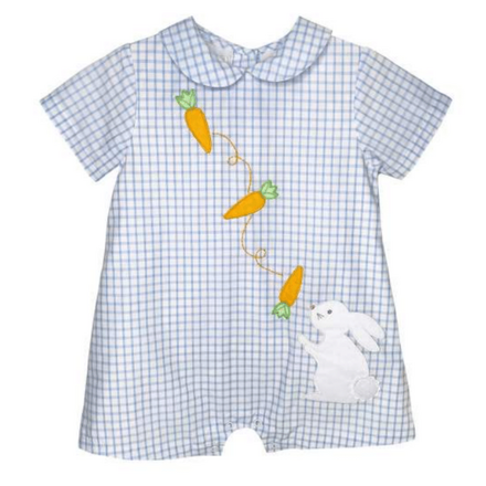 Petit Ami Bunny Embriodered Gingham Romper {Blue}