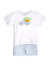 Petit Ami Truck Embriodered Gingham Shirt & Shorts Set{Blue}