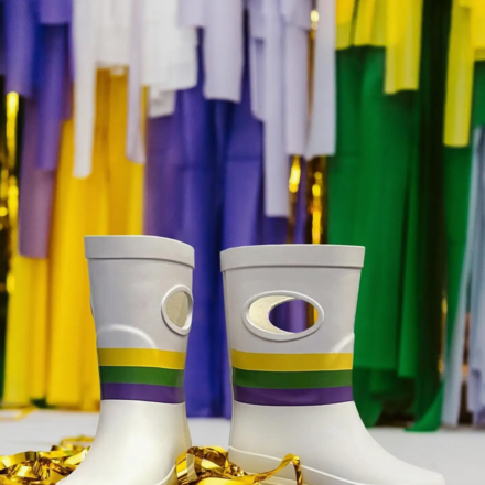 Petit Vivie Mardi Gras Major Rain Boots {White}