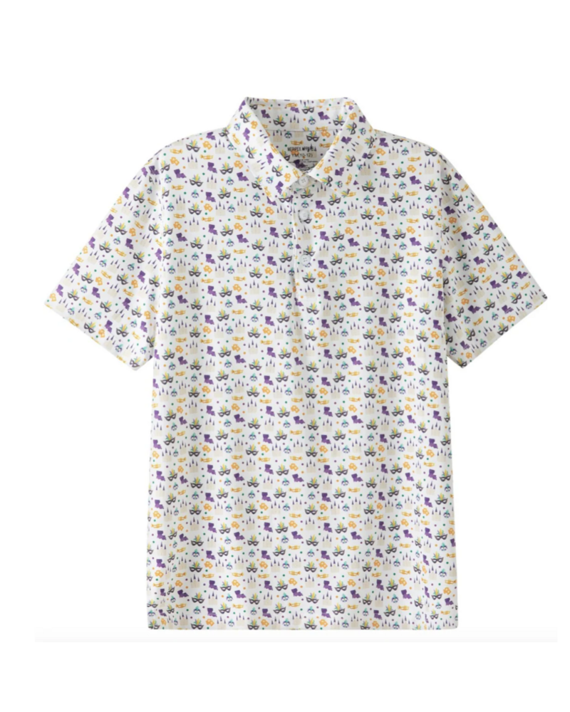 Meripex Mardi Gras Printed Dry Fit Polo Shirts {White}