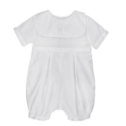 Petit Ami Emb. Cross Christening Romper w/ Hat {Wht}