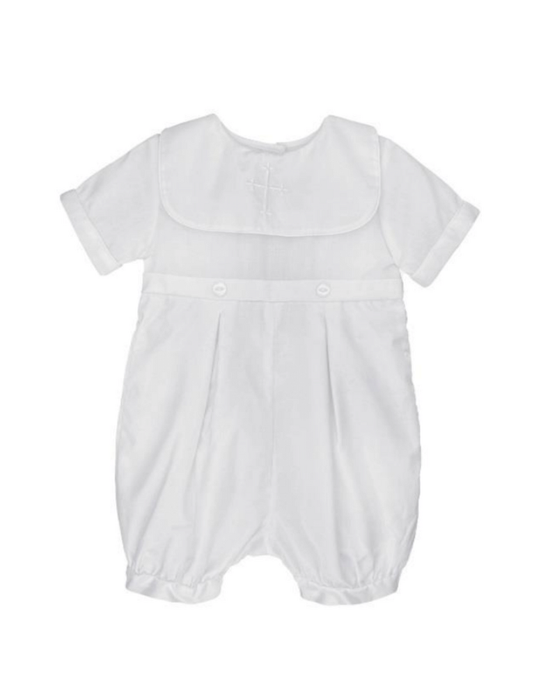 Petit Ami Emb. Cross Christening Romper w/ Hat {Wht}