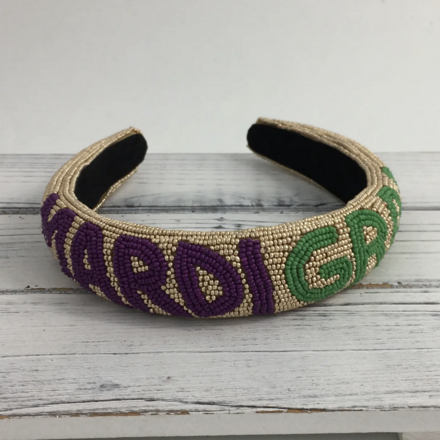 SongLily Beaded Mardi Gras Headband {Gold}