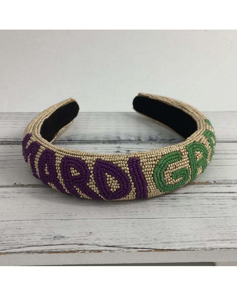 SongLily Beaded Mardi Gras Headband {Gold}