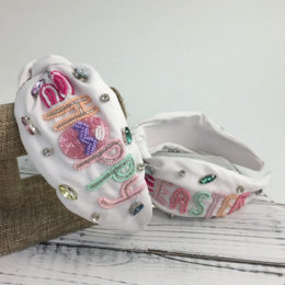 SongLily Happy Easter Bead and Stone Headband {White}