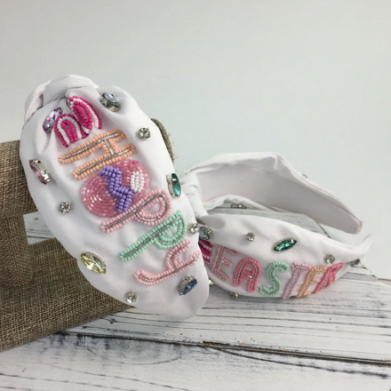 SongLily Happy Easter Bead and Stone Headband {White}