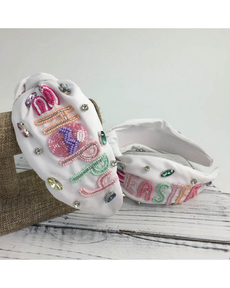 SongLily Happy Easter Bead and Stone Headband {White}