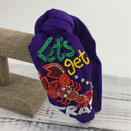 SongLily Let's Get Cray Crawfish Mardi Gras knot headband {Purple}