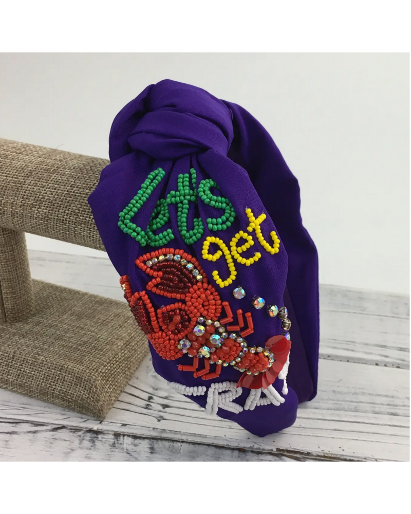 SongLily Let's Get Cray Crawfish Mardi Gras knot headband {Purple}