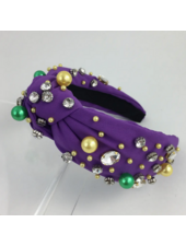 SongLily Mardi Gras Big Knot Headband Pearls and Rhinestones {Purple}