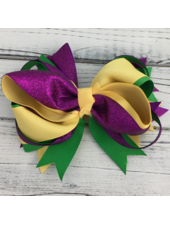SongLily Mardi Gras glitter ribbon hair bow