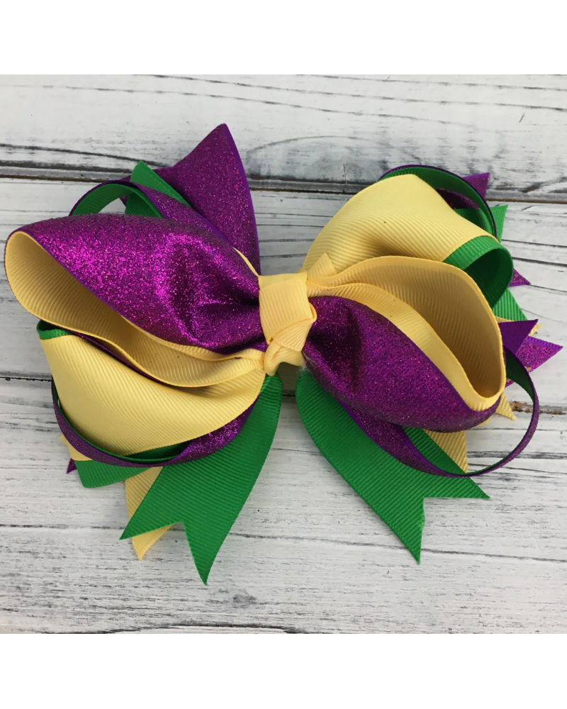 SongLily Mardi Gras glitter ribbon hair bow