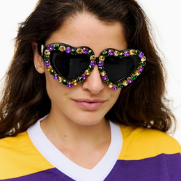 SongLily Mardi Gras Rhinestone Heart Sunglasses {Black}