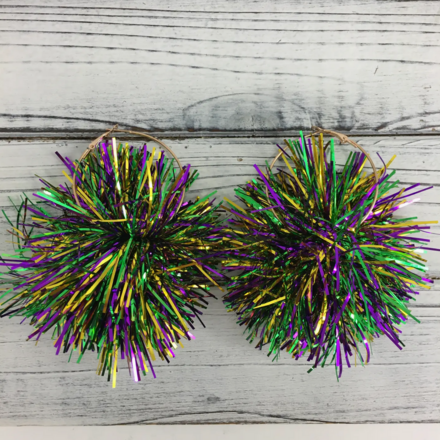ITS Mardi Gras Tinsel Pompom hoop earrings