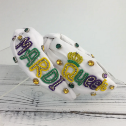 SongLily Mardi Gras "Mardi Queen" Headband {White}