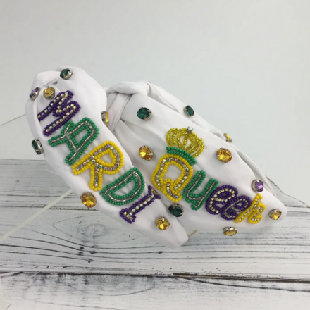 SongLily Mardi Gras "Mardi Queen" Headband {White}