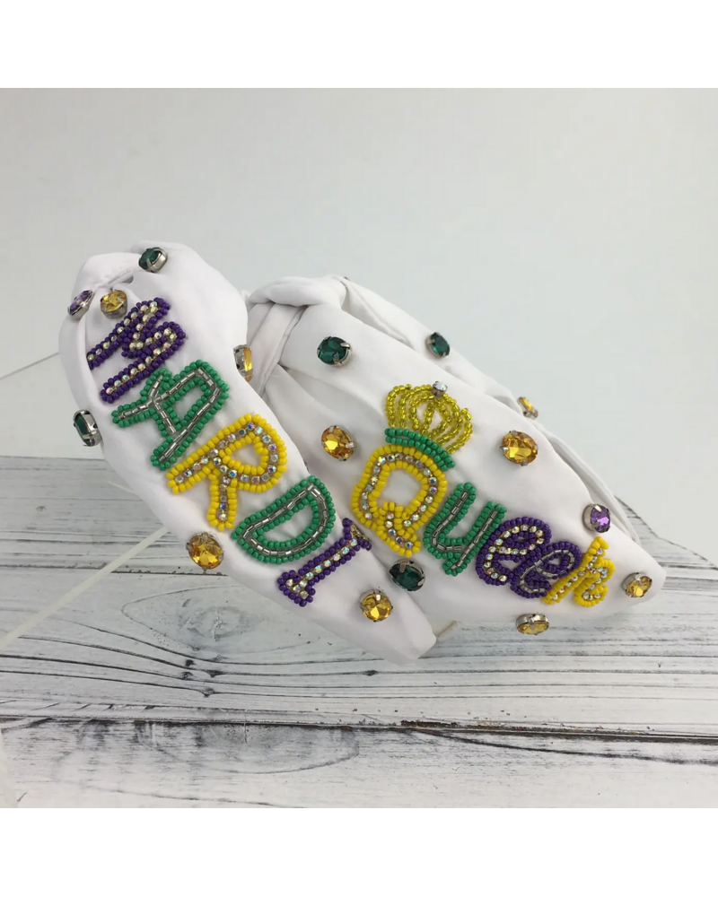 SongLily Mardi Gras "Mardi Queen" Headband {White}