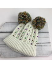 SongLily Pom Pom Mardi Gras Pearl Beanie {Ivory}