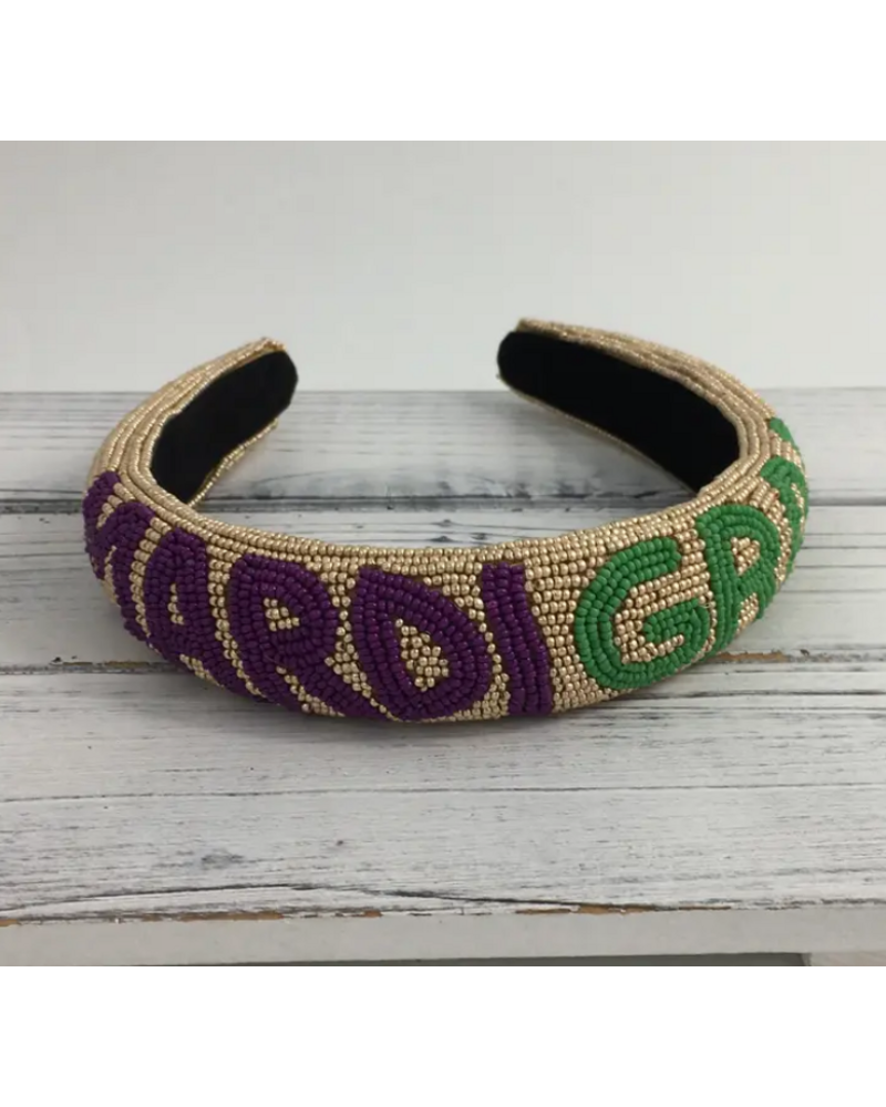 SongLily Beaded Mardi Gras Headband {Gold}