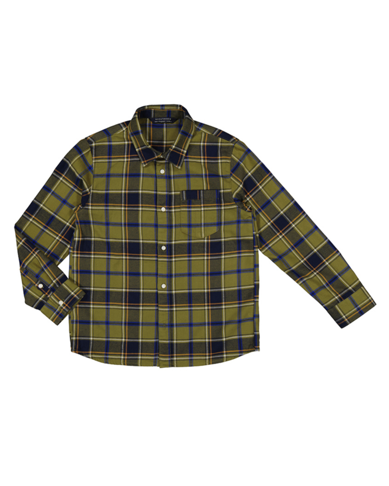 Mayoral Plaid Shirt {Olive/Org/Navy} Tween