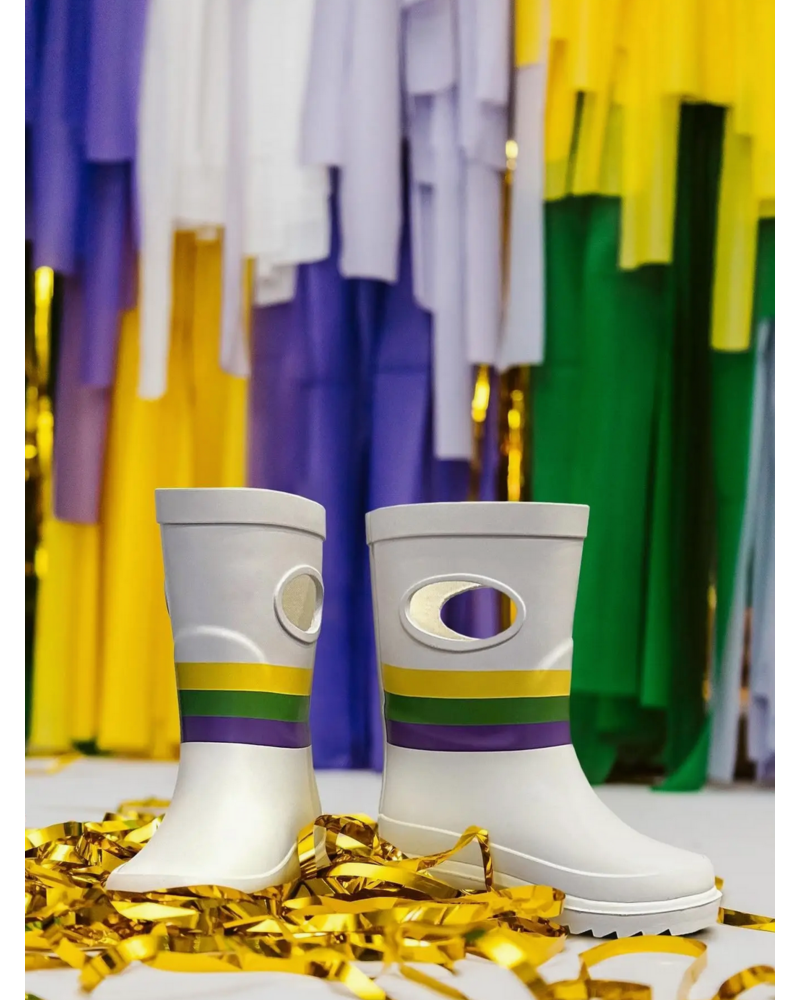 Petit Vivie Mardi Gras Major Rain Boots {White}