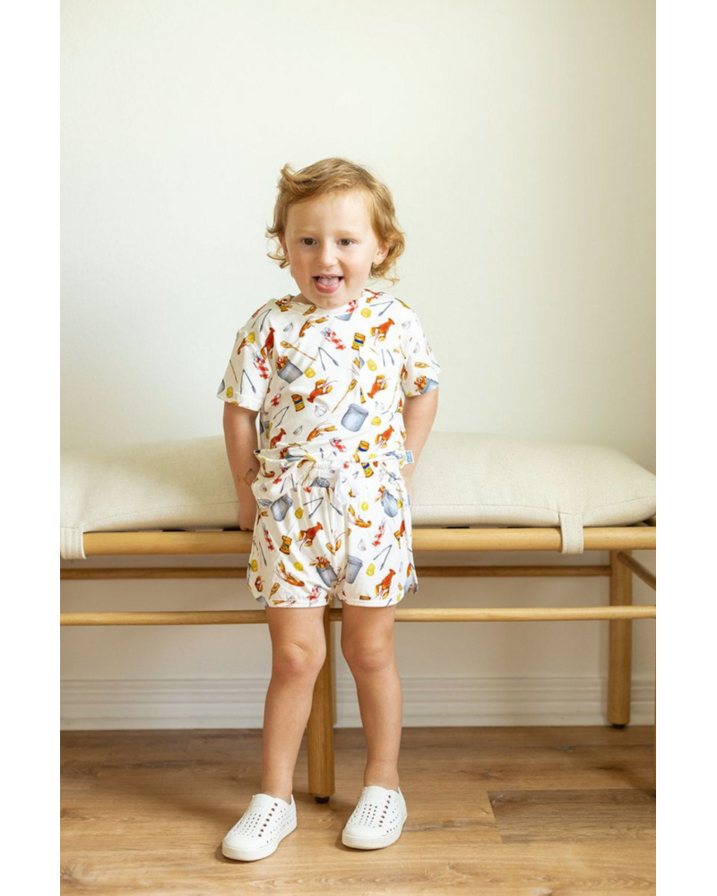 Southern Slumber Crawfish Boil Bamboo Short Set {Wht/Red/Ywl}