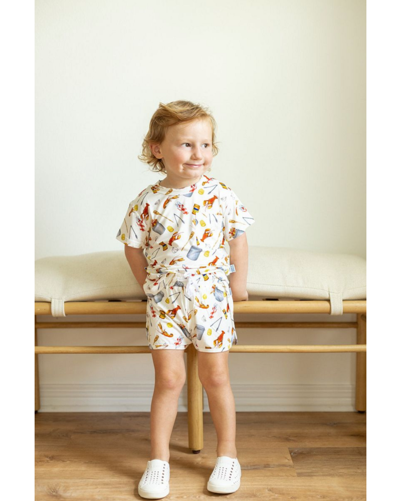 Southern Slumber Crawfish Boil Bamboo Short Set {Wht/Red/Ywl}