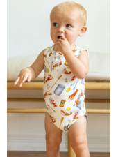 Southern Slumber Crawfish Boil Bamboo Henley Onesie w/ Snaps {Wht/Red/Ywl}