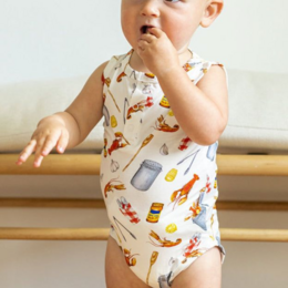 Southern Slumber Crawfish Boil Bamboo Henley Onesie w/ Snaps {Wht/Red/Ywl}
